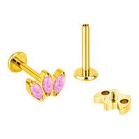 Implant Grade ASTM F136 Titanium 3 Marquise Opal Stone Blaze Set Fan Internaly Threaded Labret