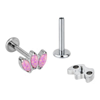Implant Grade ASTM F136 Titanium 3 Marquise Opal Stone Blaze Set Fan Internaly Threaded Labret