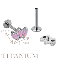 Implant Grade ASTM F136 Titanium 3 Marquise Opal Stone Blaze Set Fan Internaly Threaded Labret
