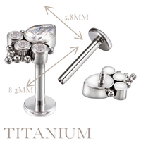 Implant Grade ASTM F136 Titanium Teardrop And 3 Round CZ Clustered Balls Internaly Threaded Labret
