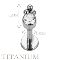 Implant Grade ASTM F136 Titanium CZ With 3 Balls Cluster Internaly Threaded Labret