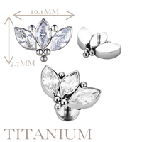 Implant Grade ASTM F136 Titanium Marquise CZ With 3 Balls Cluster Internaly Threaded Labret