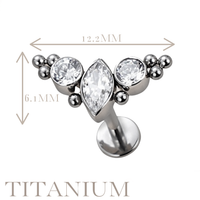 Implant Grade ASTM F136 Titanium Marquise CZ With Balls Cluster Internaly Threaded Labret