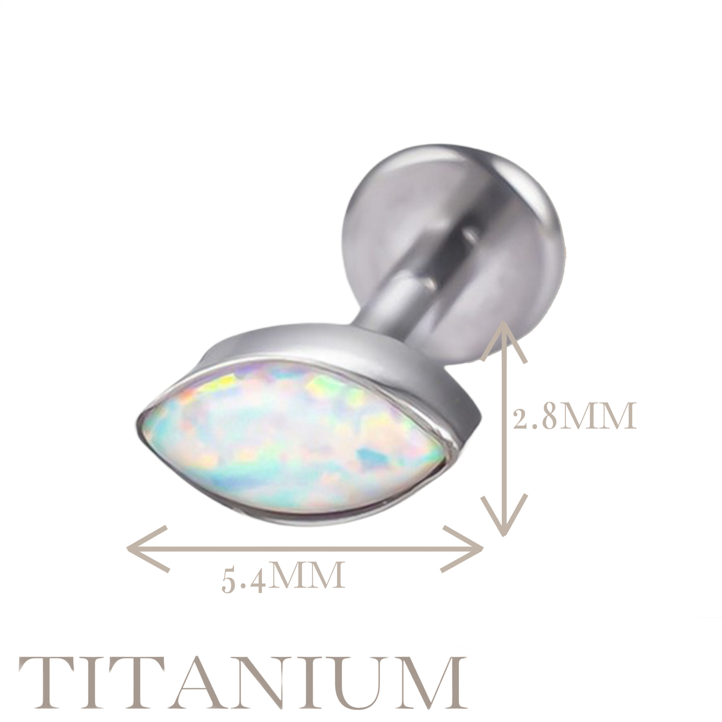 Implant Grade ASTM F136 Titanium Bezet Set Marquise Opal Stone Internaly Threaded Labret