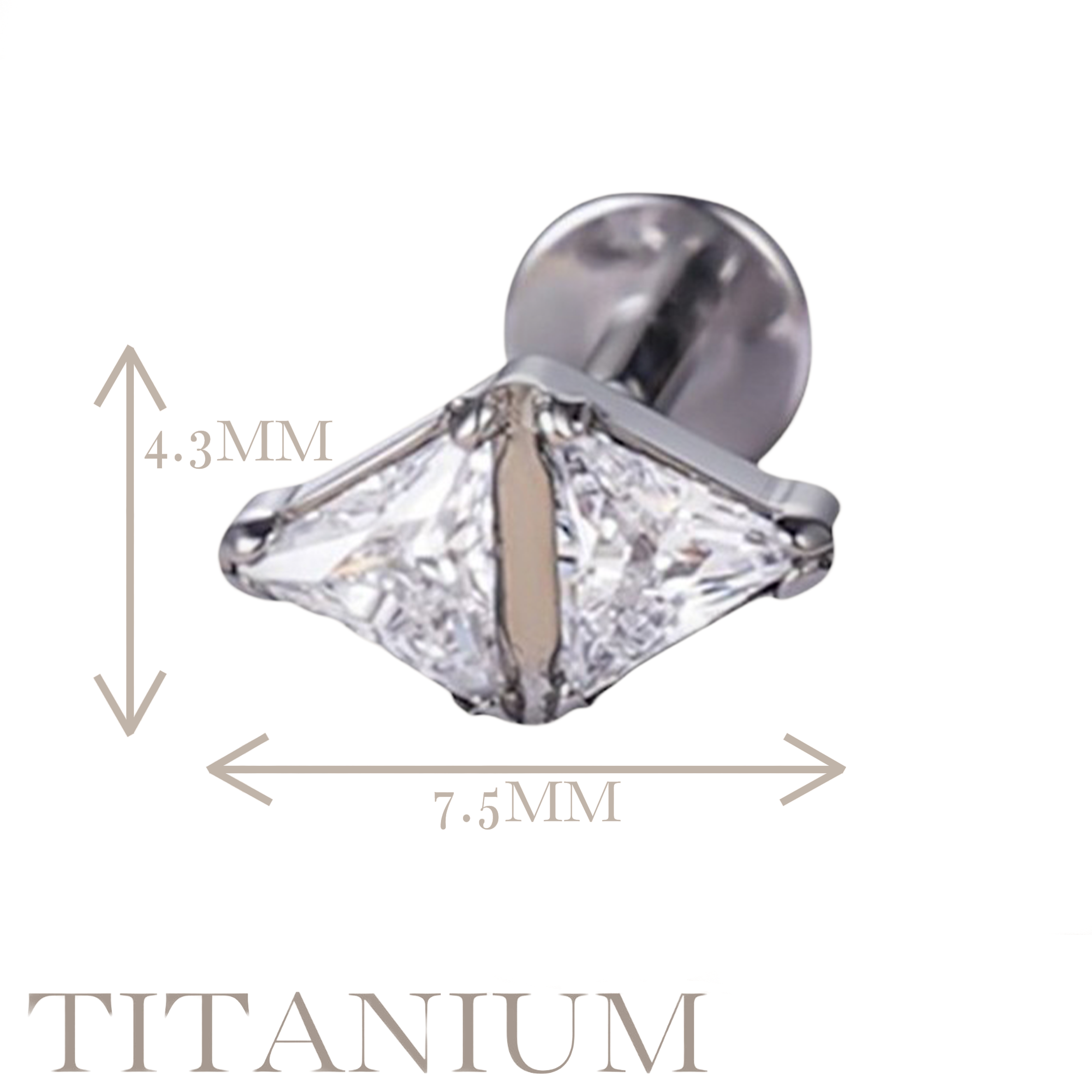 Implant Grade ASTM F136 Titanium Double Triangle CZ Internaly Threaded Labret