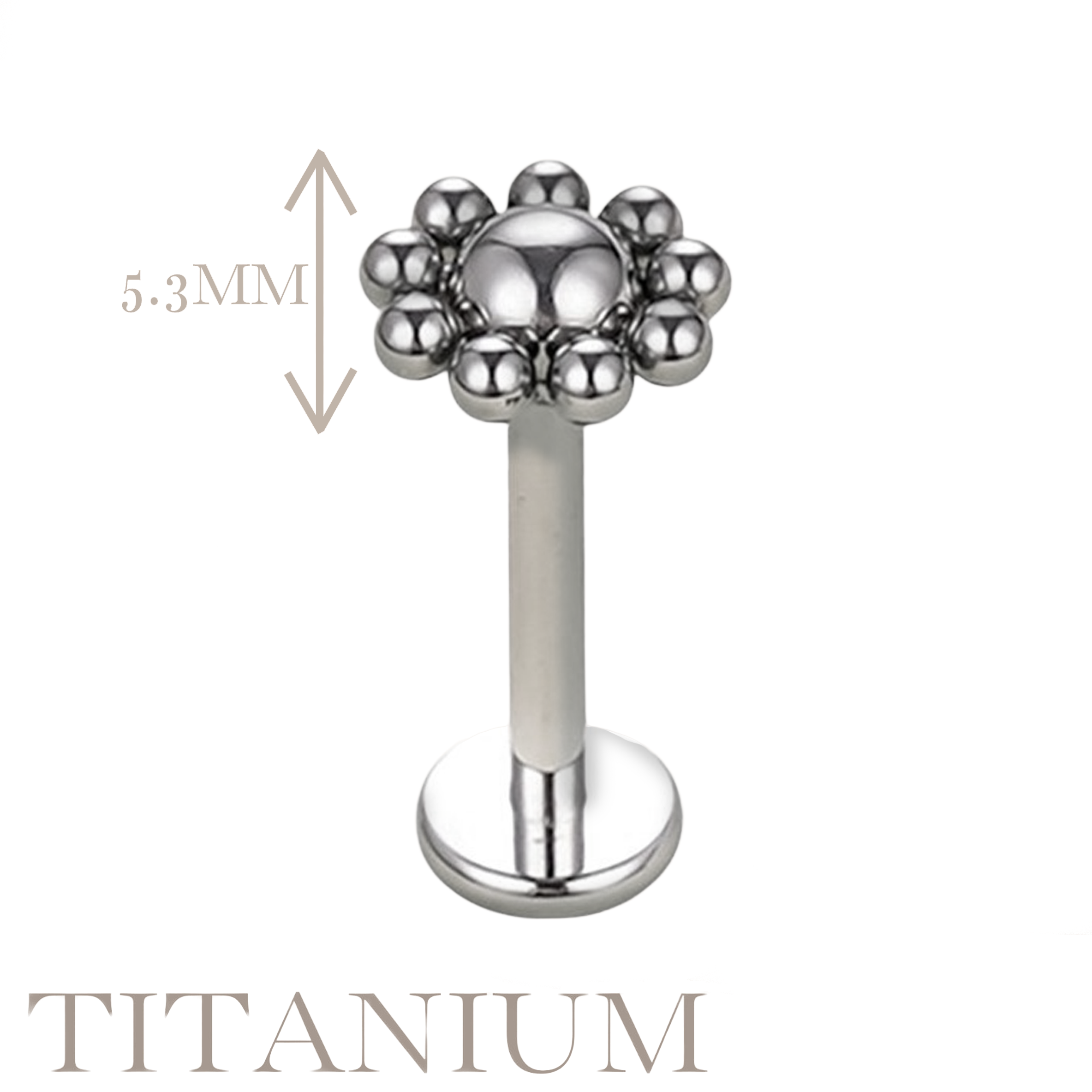 Implant Grade ASTM F136 Titanium Bead Flower Internaly Threaded Labret