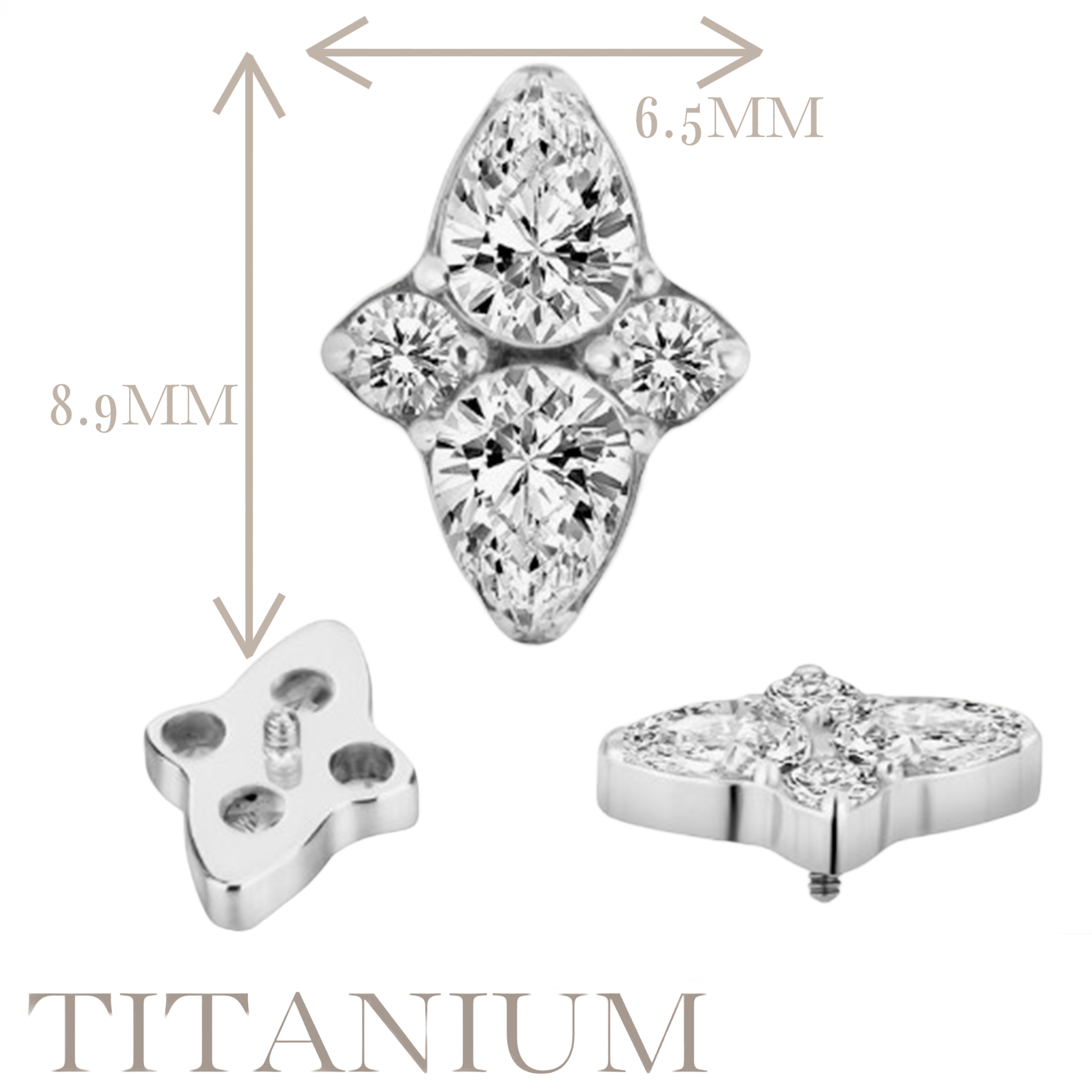 Implant Grade ASTM F136 Titanium Round And Tear Shape CZ Internaly Threaded Labret