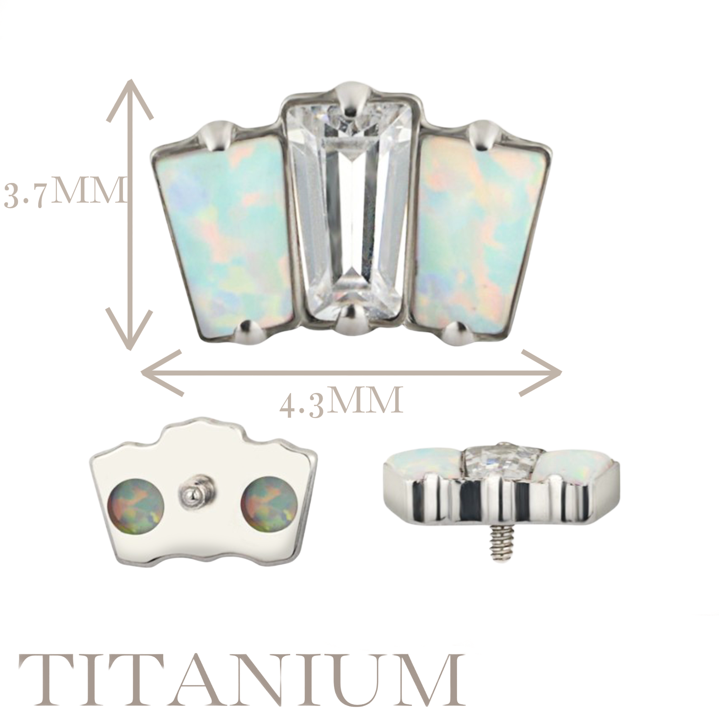 Implant Grade ASTM F136 Titanium 3 Rectangle Opal Stone Internaly Threaded Labret