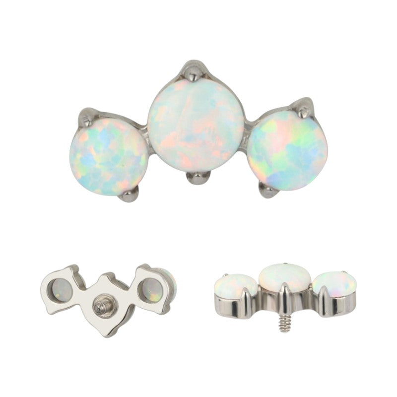 Implant Grade ASTM F136 Titanium 3 Prong Set Opal Stone Internaly Threaded Labret