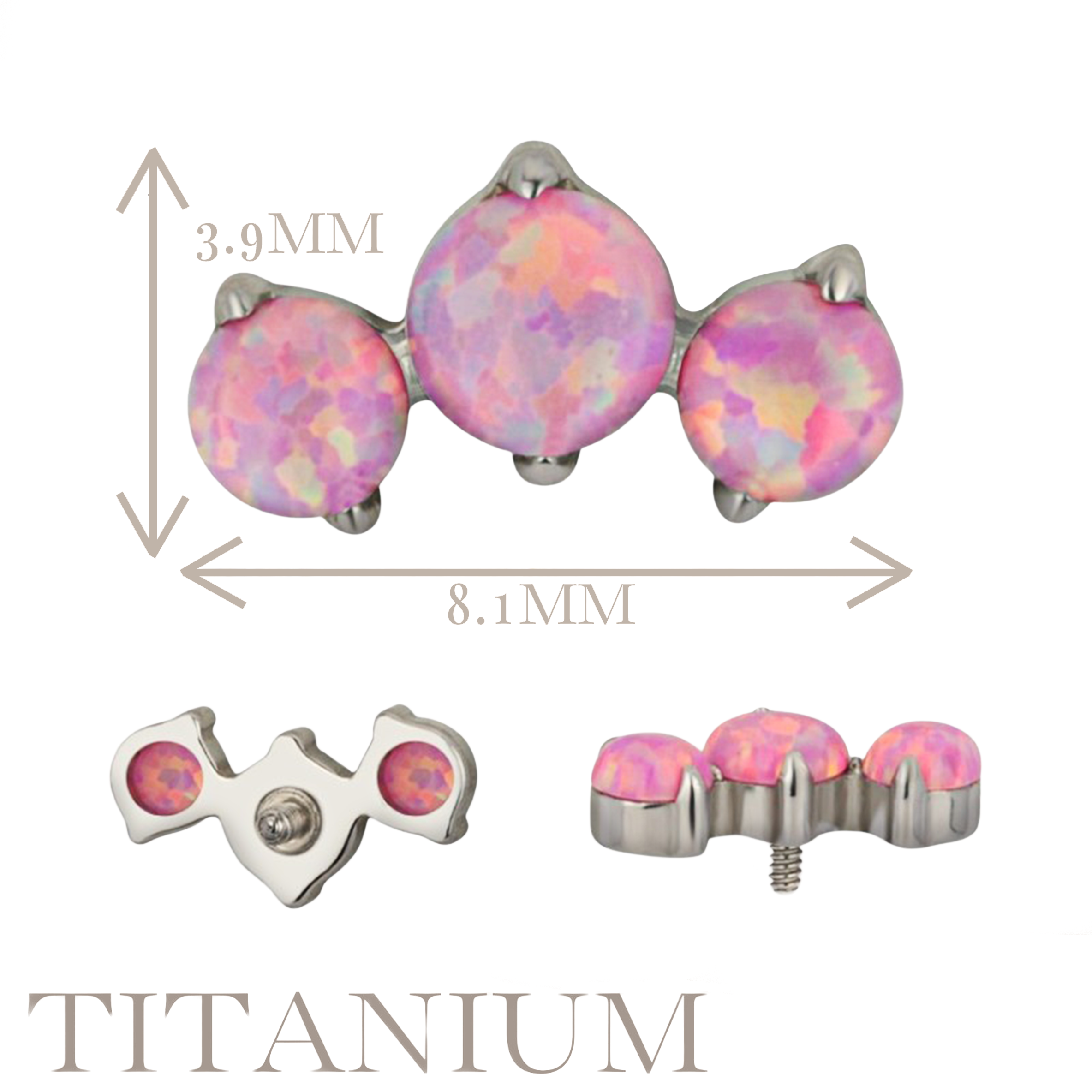 Implant Grade ASTM F136 Titanium 3 Prong Set Opal Stone Internaly Threaded Labret