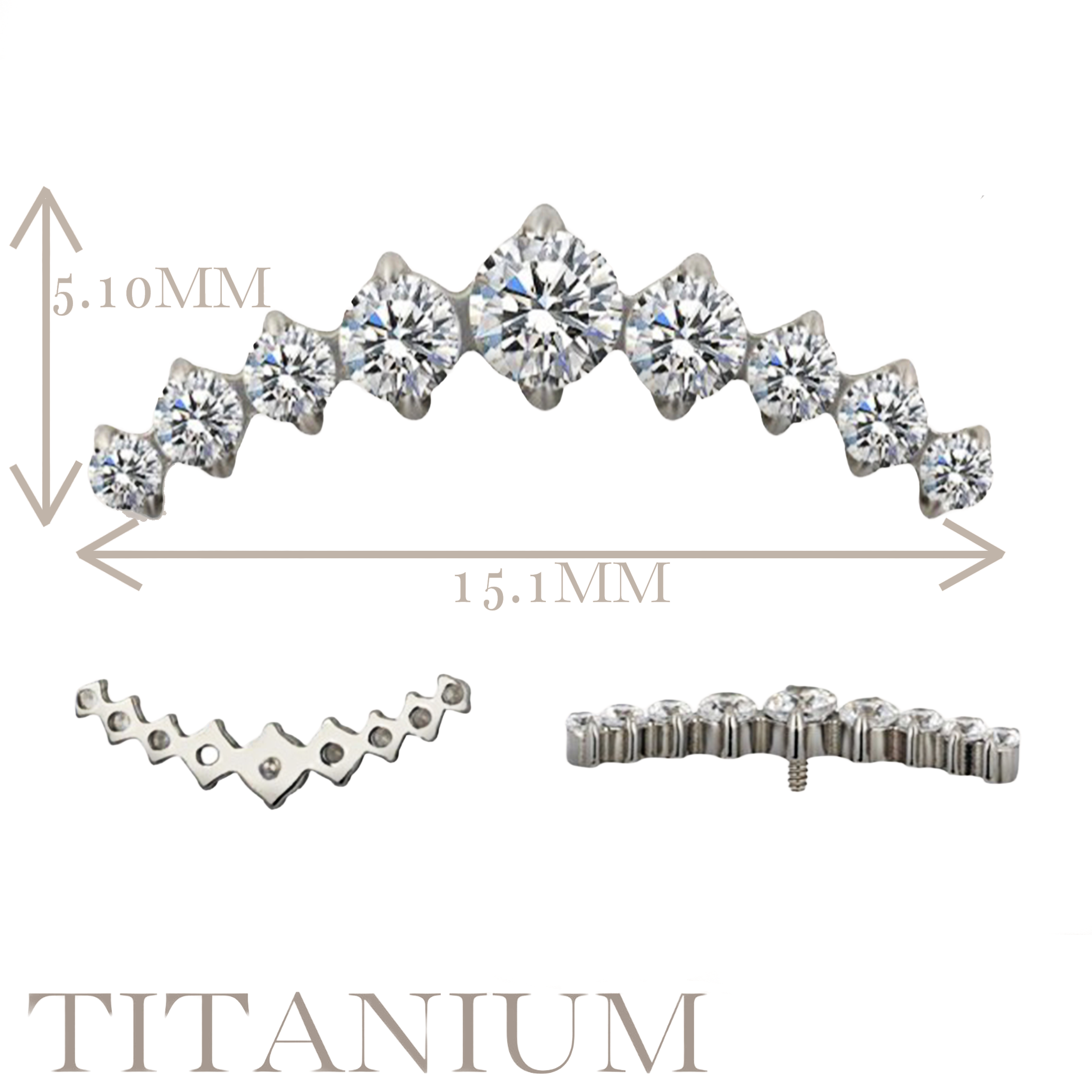 Implant Grade ASTM F136 Titanium 9 Prong Set CZ Internaly Threaded Labret