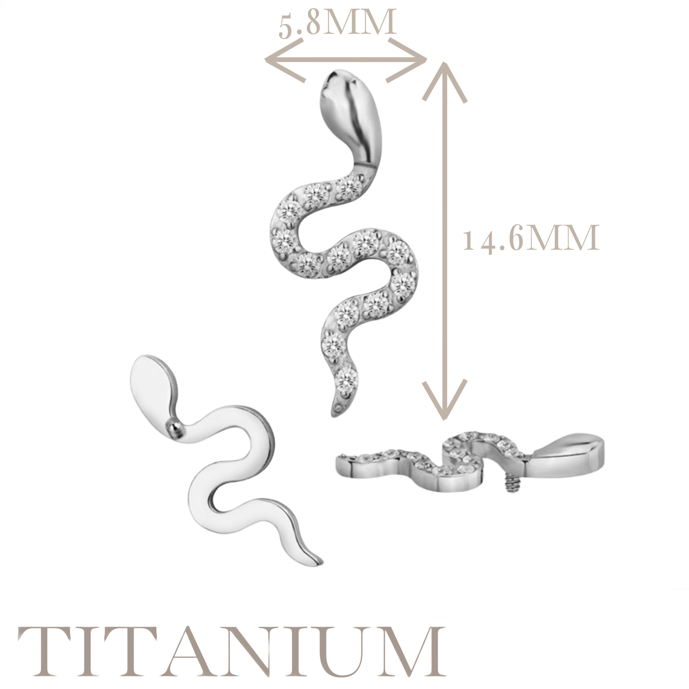 Implant Grade ASTM F136 Titanium CZ Paved Snake Internaly Threaded Labret