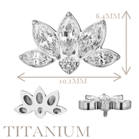 Implant Grade ASTM F136 Titanium 4 Marquise CZ With Round CZ Center Internaly Threaded Labret