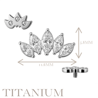 Implant Grade ASTM F136 Titanium 5 Marquise Prong Set CZ Internaly Threaded Labret