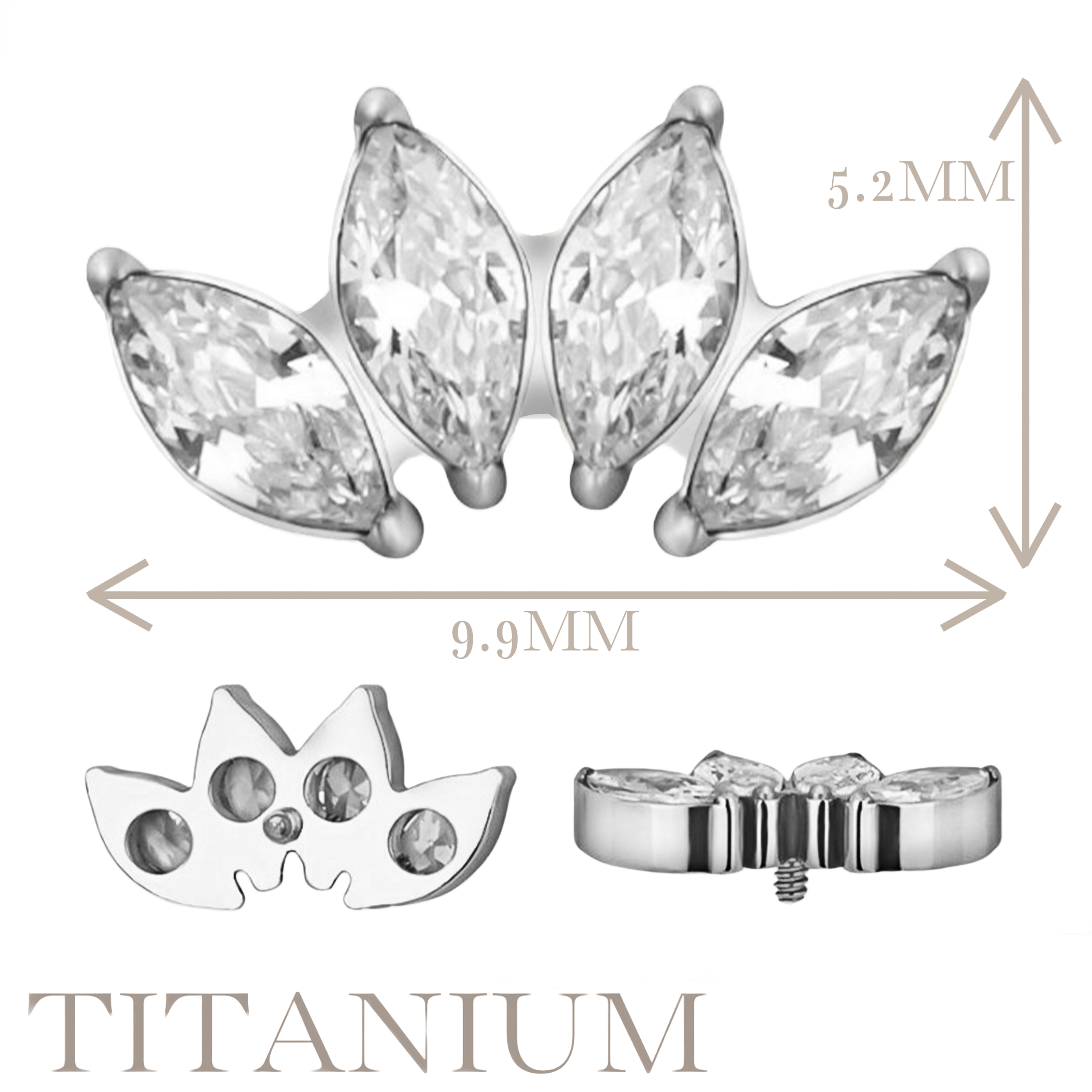 Implant Grade ASTM F136 Titanium 4 Marquise Prong Set CZ Fan Internaly Threaded Labret