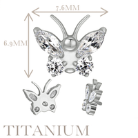 Implant Grade ASTM F136 Titanium CZ Butterfly Internaly Threaded Labret