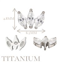 Implant Grade ASTM F136 Titanium 3 Prong Set Marquise CZ Internaly Threaded Labret
