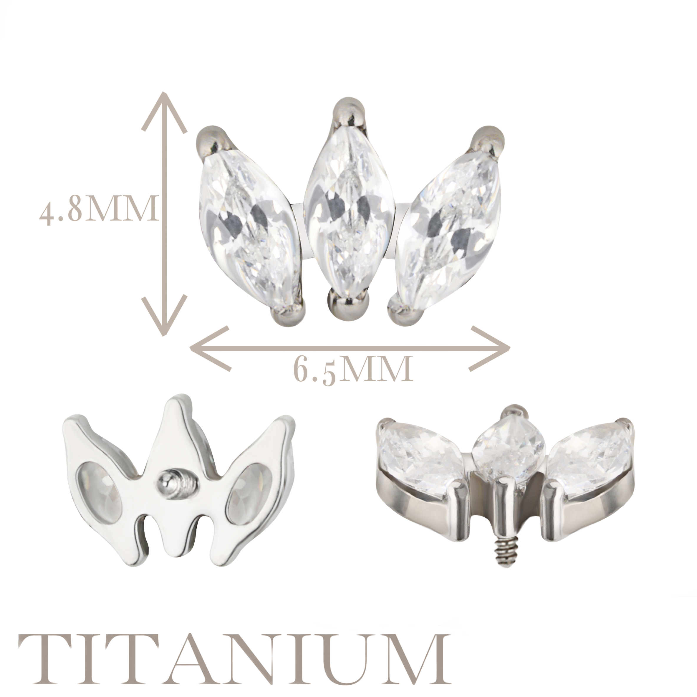 Implant Grade ASTM F136 Titanium 3 Prong Set Marquise CZ Internaly Threaded Labret