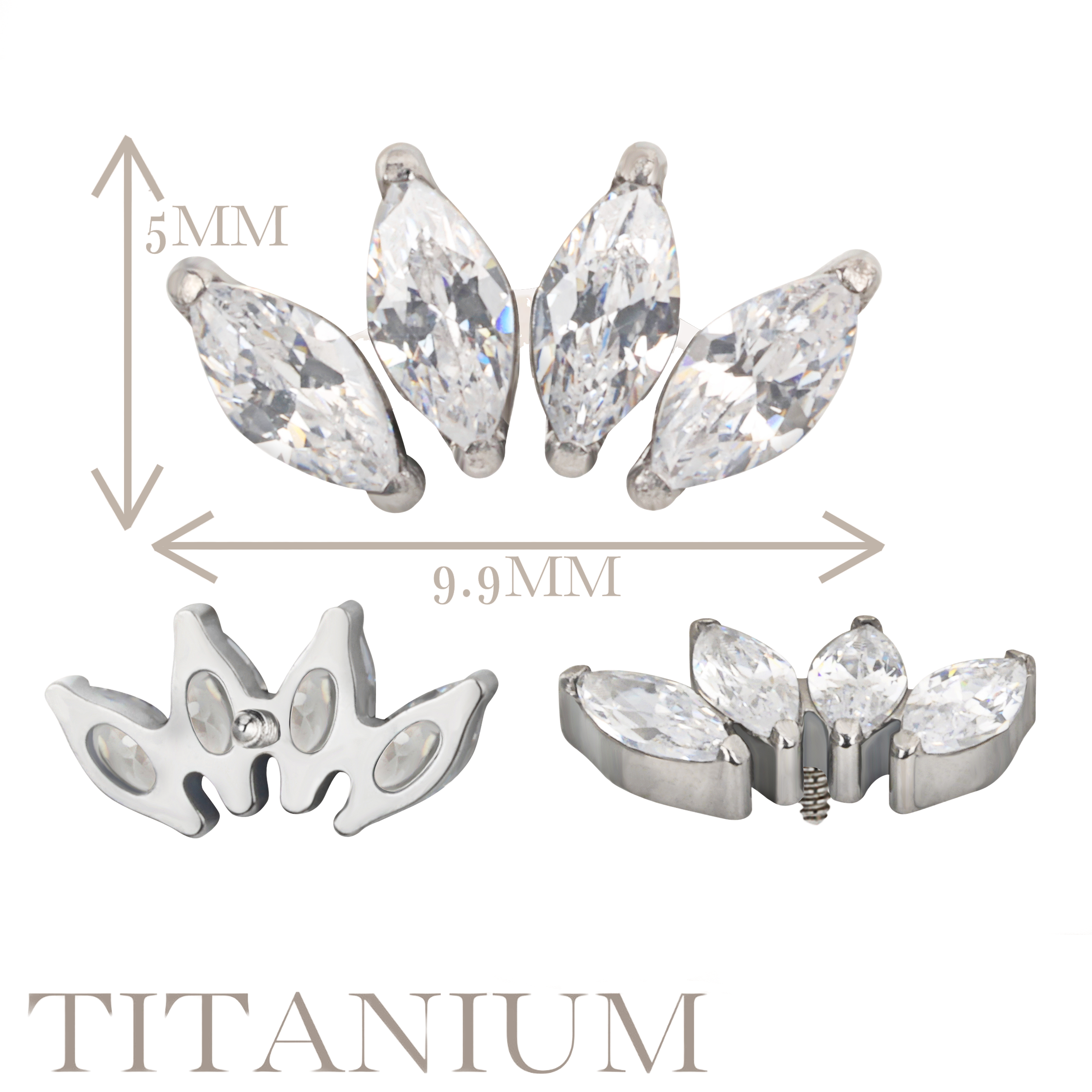 Implant Grade ASTM F136 Titanium 4 Prong Set Marquise CZ Internaly Threaded Labret