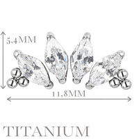 Implant Grade ASTM F136 Titanium 4 Prong Set Marquise CZ With Tri-Beard Balls Internaly Threaded Labret