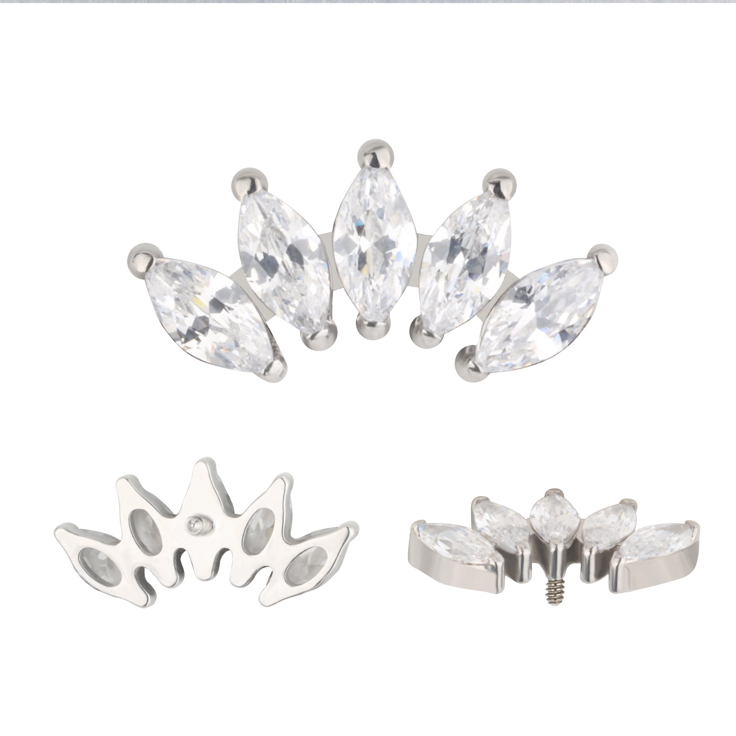 Implant Grade ASTM F136 Titanium 5 Prong Set Marquise CZ Internaly Threaded Labret