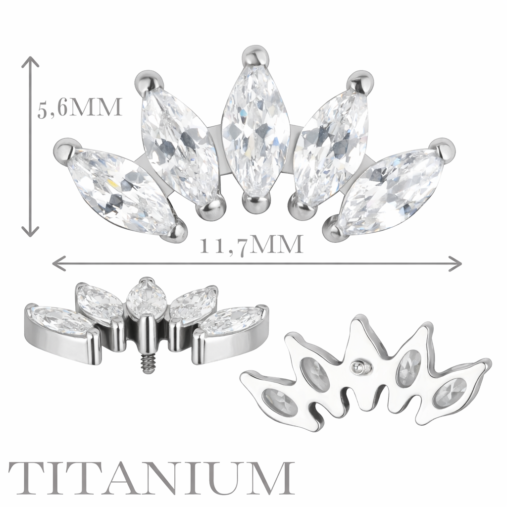 Implant Grade ASTM F136 Titanium 5 Prong Set Marquise CZ Internaly Threaded Labret