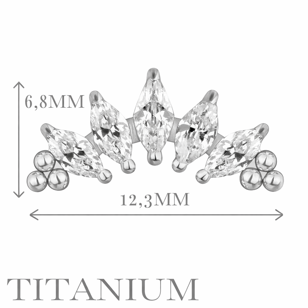 Implant Grade ASTM F136 Titanium 5 Prong Set Marquise CZ With Tri-Beard Balls Internaly Threaded Labret