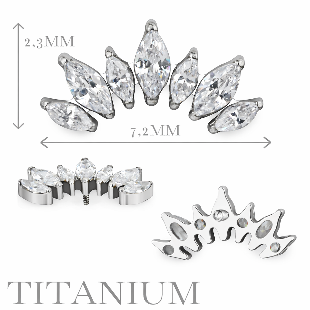 Implant Grade ASTM F136 Titanium 7 Prong Set Marquise CZ Internaly Threaded Labret