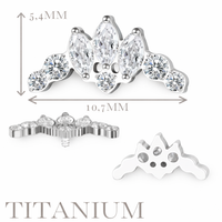 Implant Grade ASTM F136 Titanium 3 Prong Set Marquise With 5 Round CZ Internaly Threaded Labret