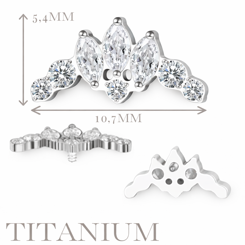 Implant Grade ASTM F136 Titanium 3 Prong Set Marquise With 5 Round CZ Internaly Threaded Labret