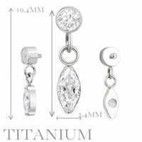Implant Grade ASTM F136 Titanium Bezet CZ Dangle Chain Marquise CZ Internaly Threaded Labret