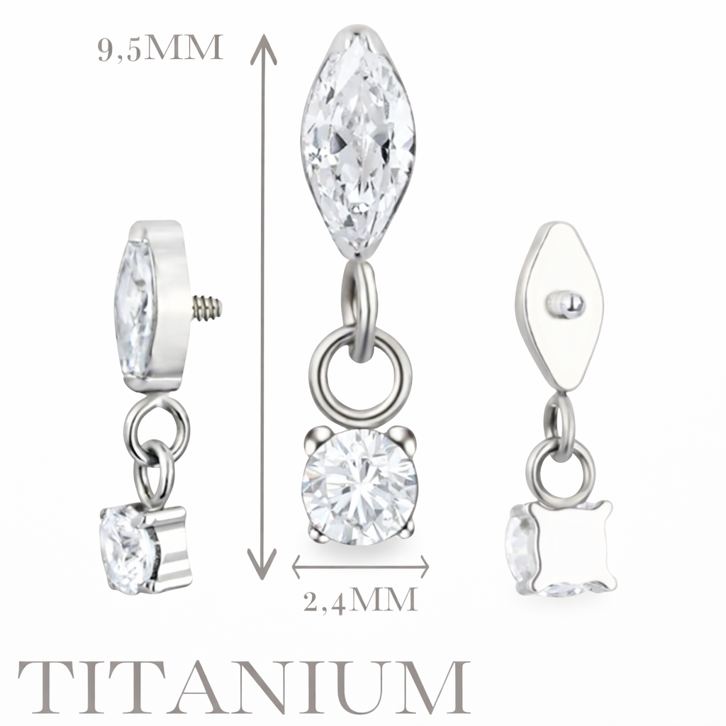 Implant Grade ASTM F136 Titanium Bezet CZ Marquise Dangle Chain CZ Internaly Threaded Labret