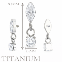 Implant Grade ASTM F136 Titanium Bezet CZ Marquise Dangle Chain CZ Internaly Threaded Labret