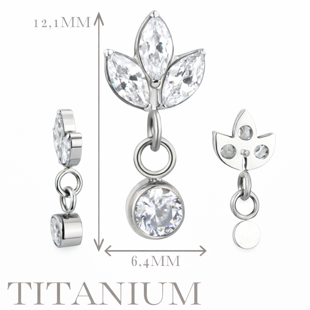 Implant Grade ASTM F136 Titanium 3 Marquise CZ Dangle Chain Round CZ Internaly Threaded Labret