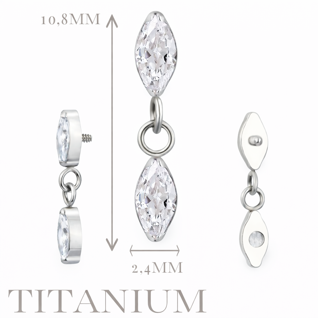 Implant Grade ASTM F136 Titanium Marquise CZ Dangle Chain Marquise CZ Internaly Threaded Labret