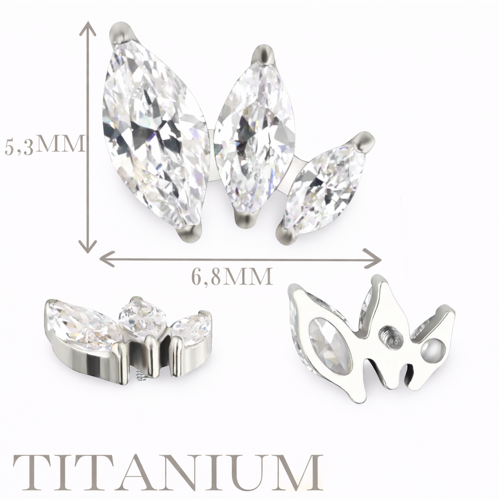 Implant Grade ASTM F136 Titanium 3 Prong Set Marquise CZ 3 Size CZ Internaly Threaded Labret