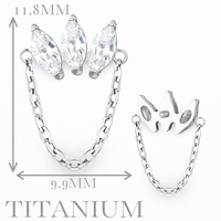 Implant Grade ASTM F136 Titanium 3 Marquise CZ Dangle Chain Internaly Threaded Labret