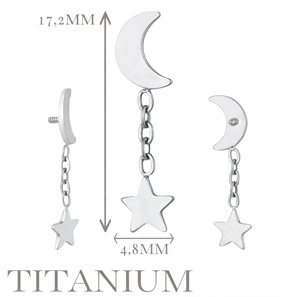 Implant Grade ASTM F136 Titanium Moon With Dangle Star Internaly Threaded Labret