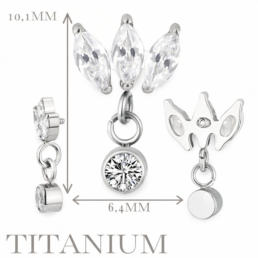 Implant Grade ASTM F136 Titanium 3 Marquise CZ With Bezel Set CZ Dangle Internaly Threaded Labret