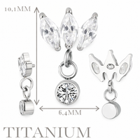 Implant Grade ASTM F136 Titanium 3 Marquise CZ With Bezel Set CZ Dangle Internaly Threaded Labret
