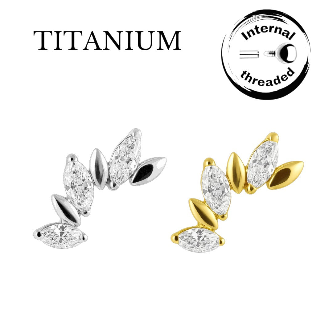 Implant Grade ASTM F136 Titanium Internaly Threaded 3 CNC Set Marquise CZ Alternate Labret