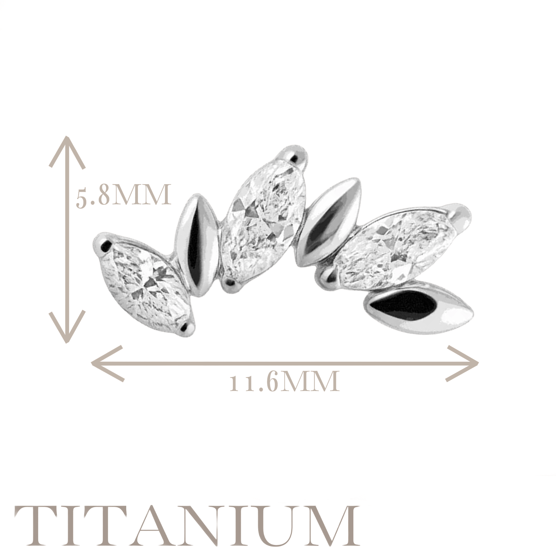 Implant Grade ASTM F136 Titanium Internaly Threaded 3 CNC Set Marquise CZ Alternate Labret