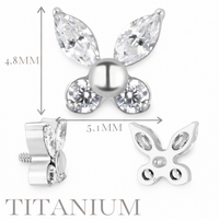Implant Grade ASTM F136 Titanium Butterfly With 2 Marquise And 2 Round CZ Internaly Threaded Labret