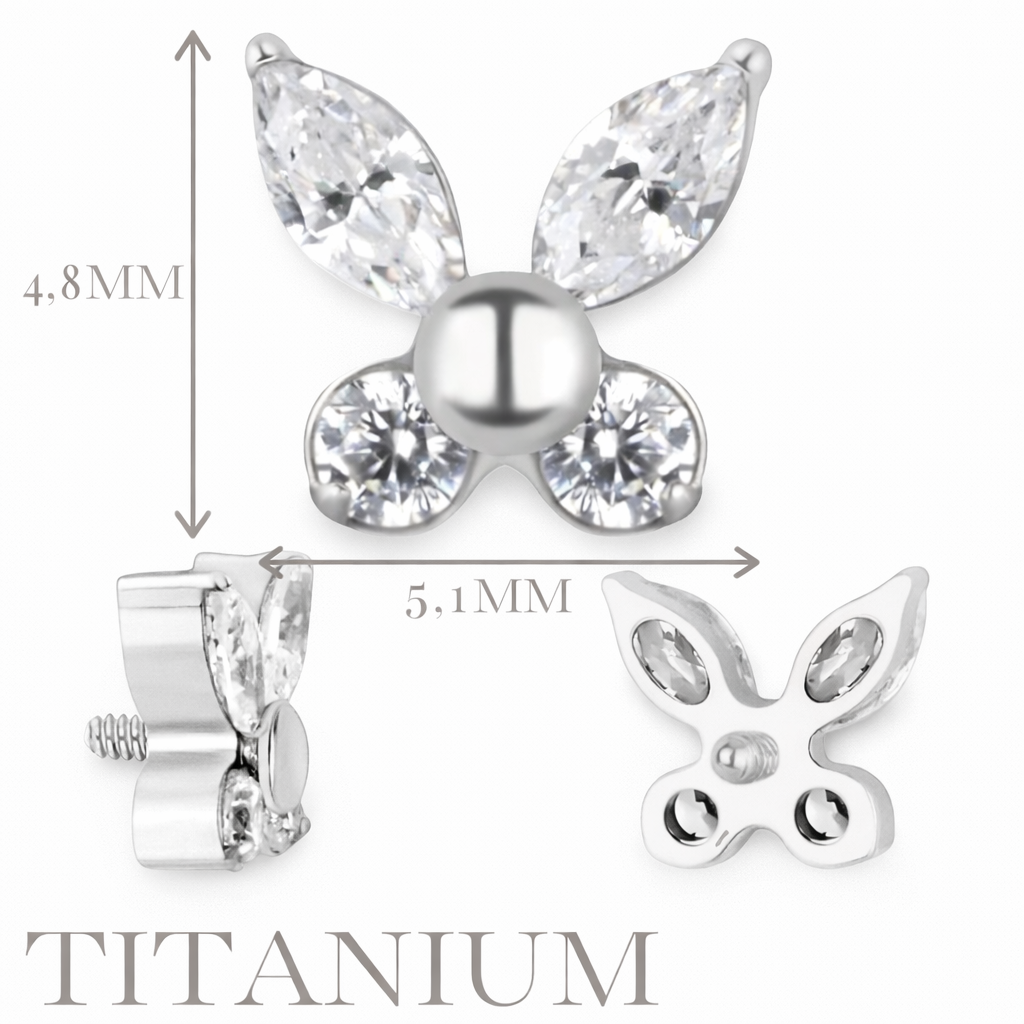 Implant Grade ASTM F136 Titanium Butterfly With 2 Marquise And 2 Round CZ Internaly Threaded Labret