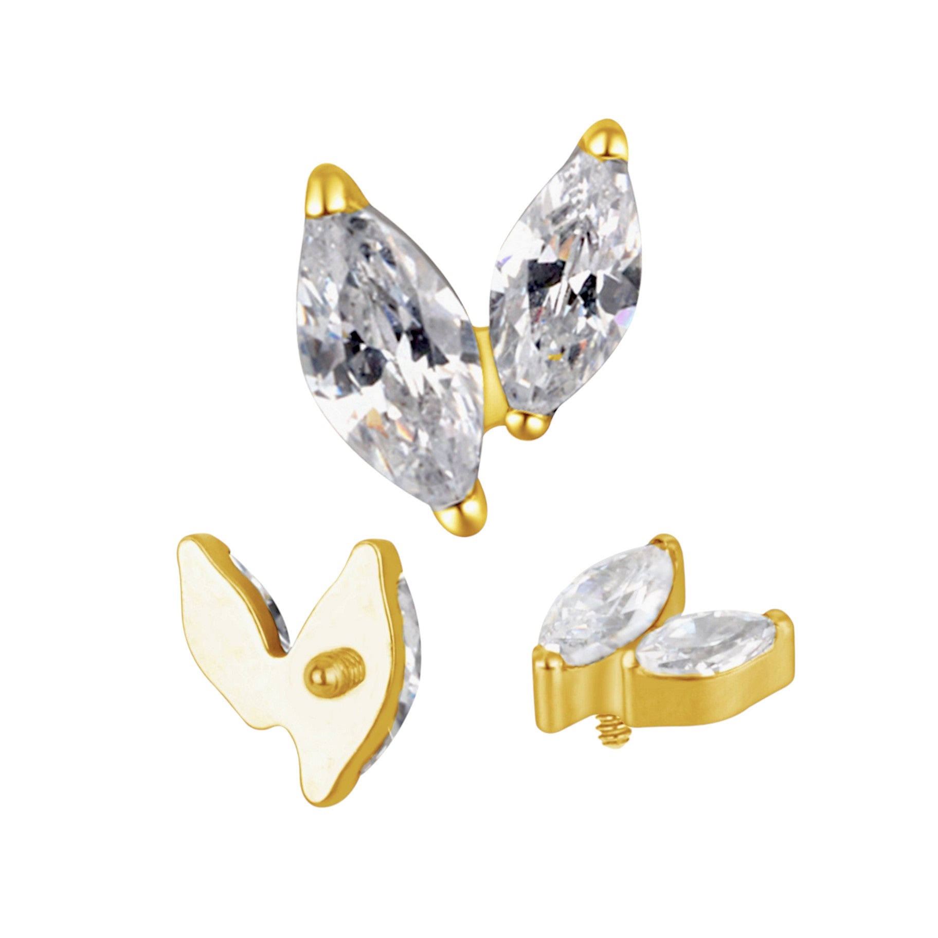 Implant Grade ASTM F136 Titanium 2 CZ Marquise V Internaly Threaded Labret