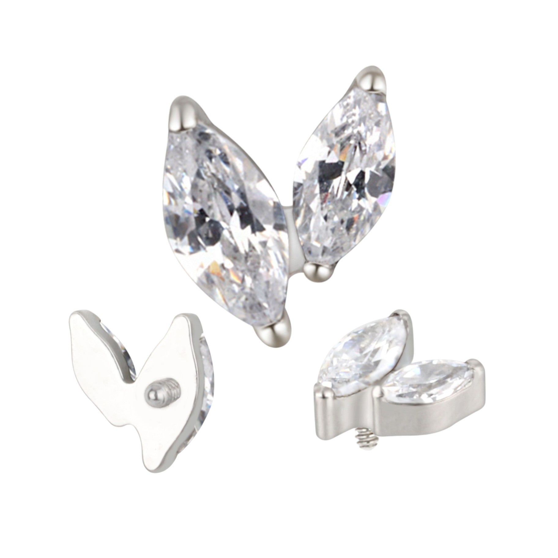 Implant Grade ASTM F136 Titanium 2 CZ Marquise V Internaly Threaded Labret