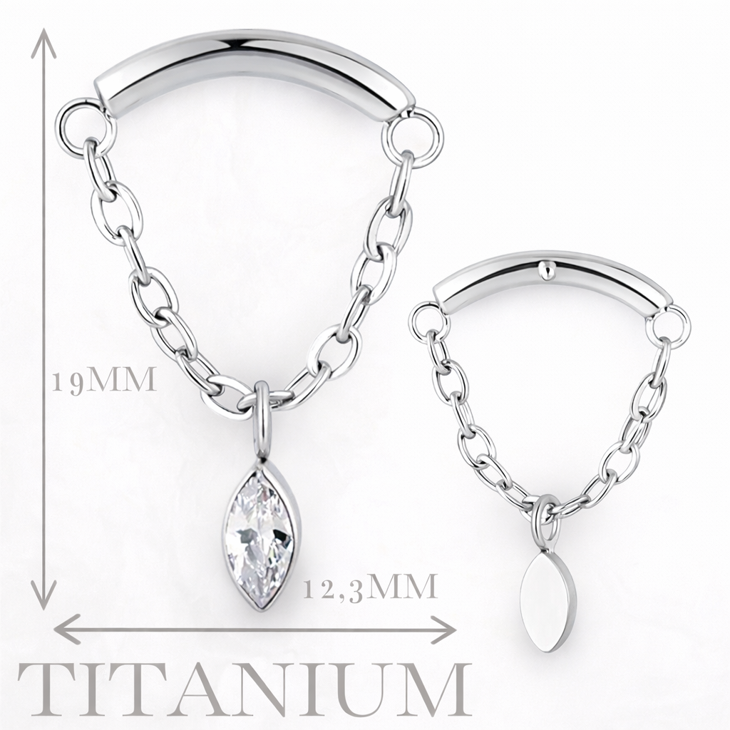Implant Grade ASTM F136 Titanium Chain Hangs Curved Bar Pear CZ Internaly Threaded Labret