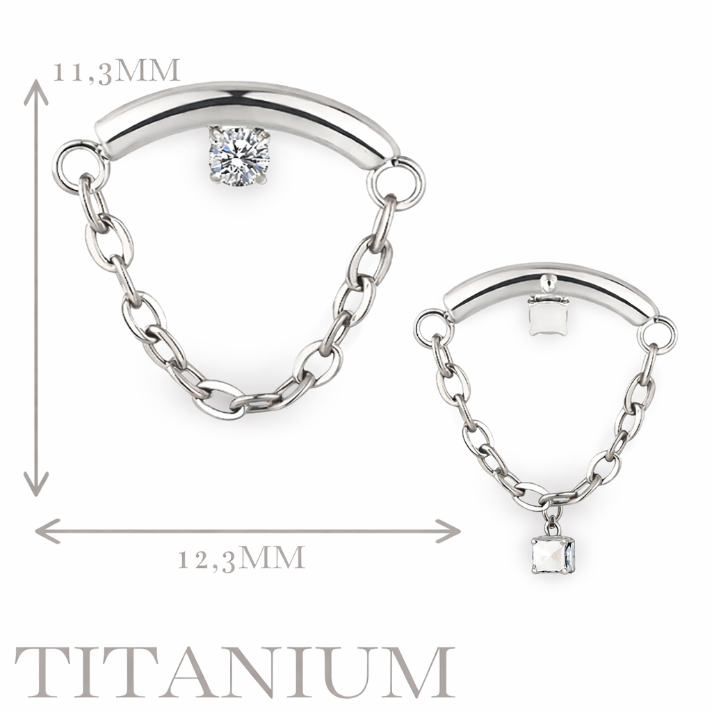Implant Grade ASTM F136 Titanium Chain Hangs With CZ Curved Bar Internaly Threaded Labret