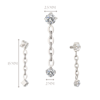 Implant Grade ASTM F136 Titanium Bezel CZ With Chain Dangle CZ Internaly Threaded Labret