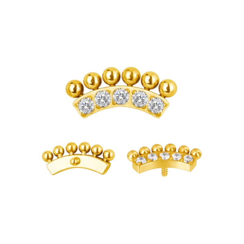 Implant Grade ASTM F136 Titanium 5 CZ Curved Bar With Bead Paved Internaly Threaded Labret